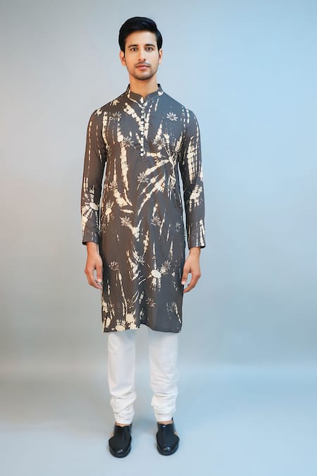 Ritambh By Rishi & Sachin Gray Silk, Modal Dark Grey Designer Kurta Set Online at Aza Fashions Ritambh By Rishi & Sachin_Gray Silk, Modal Dark Grey Designer Kurta Set _Online_at_Aza_Fashions