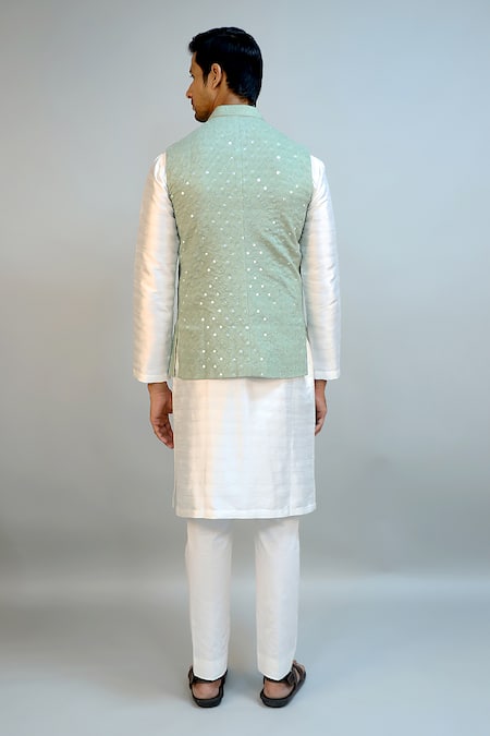 Ritambh By Rishi & Sachin Green Cotton Lurex Nehru Jacket 