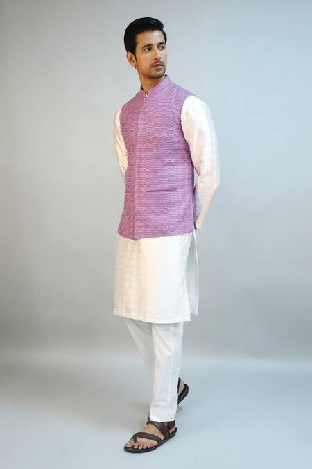 Ritambh By Rishi & Sachin_Purple Cotton Designer Nehru Jacket _Online_at_Aza_Fashions