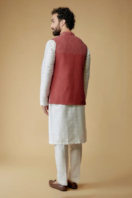 Ritambh By Rishi & Sachin Designer Red Nehru Jacket 