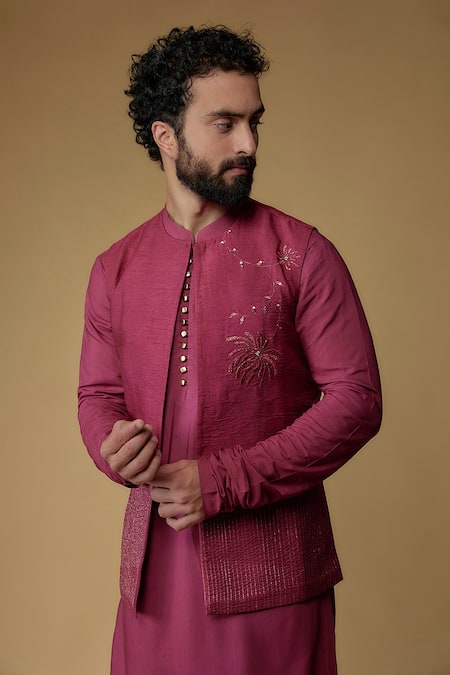 Ritambh By Rishi & Sachin Fuchsia Nehru Jacket Set 