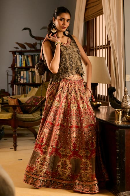 Saundh Printed Fusion Lehenga & Blouse Set 