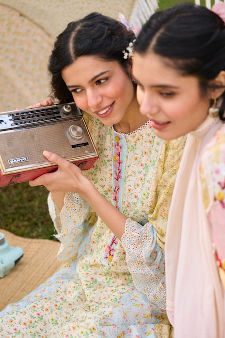 Saundh_Multi Color , Satin, Bamboo Embroidery Floral Anarkali Set _Online_at_Aza_Fashions