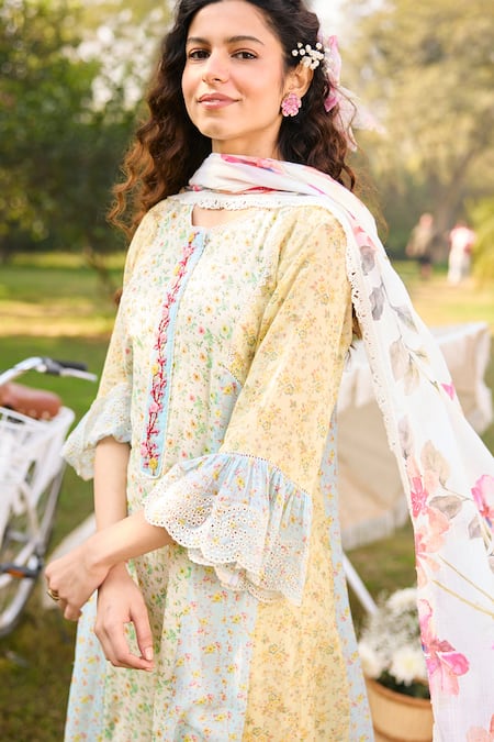 Buy_Saundh_Multi Color , Satin, Bamboo Embroidery Floral Anarkali Set _Online_at_Aza_Fashions