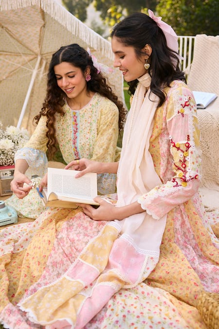 Saundh_Multi Color , Satin, Bamboo Embroidery Floral Anarkali Set _at_Aza_Fashions