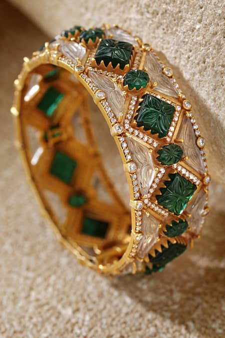 Tarun Tahiliani Emerald Melon Silver Bangle 