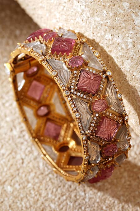 Tarun Tahiliani Ruby Pink Melon Silver Bangle 