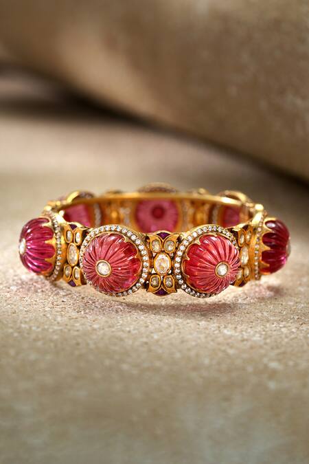 Tarun Tahiliani_Pink Stones Ruby Round Bangle _Online_at_Aza_Fashions
