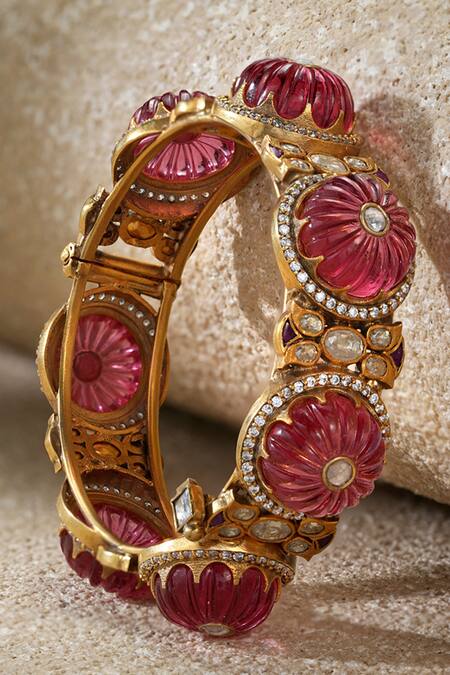 Buy_Tarun Tahiliani_Pink Stones Ruby Round Bangle _Online_at_Aza_Fashions
