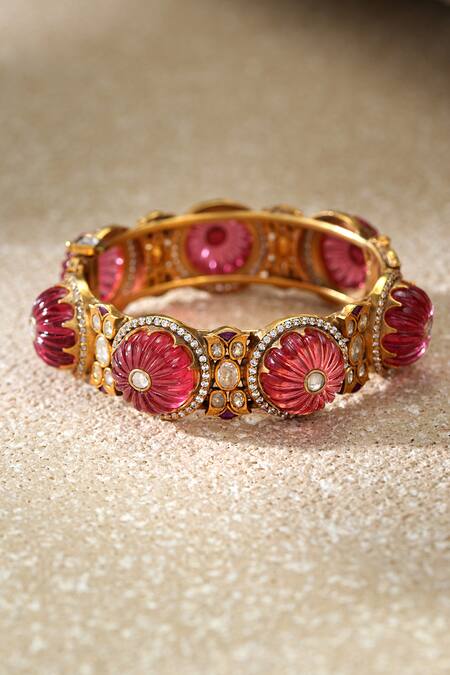 Shop_Tarun Tahiliani_Pink Stones Ruby Round Bangle _Online_at_Aza_Fashions
