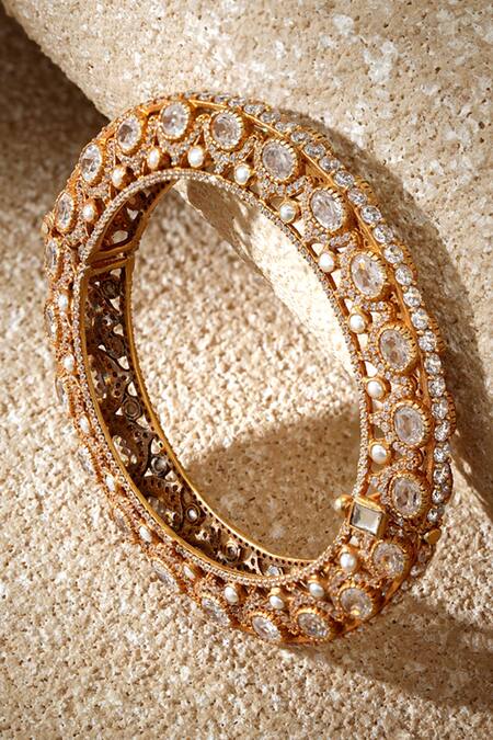 Tarun Tahiliani_Gold Plated Crystals Silver Pacheli Bangle _Online_at_Aza_Fashions