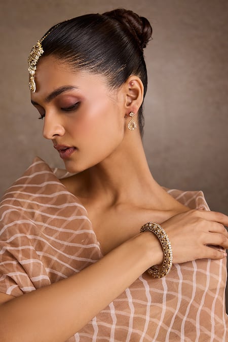 Tarun Tahiliani Gold Plated Crystals Silver Pacheli Bangle 