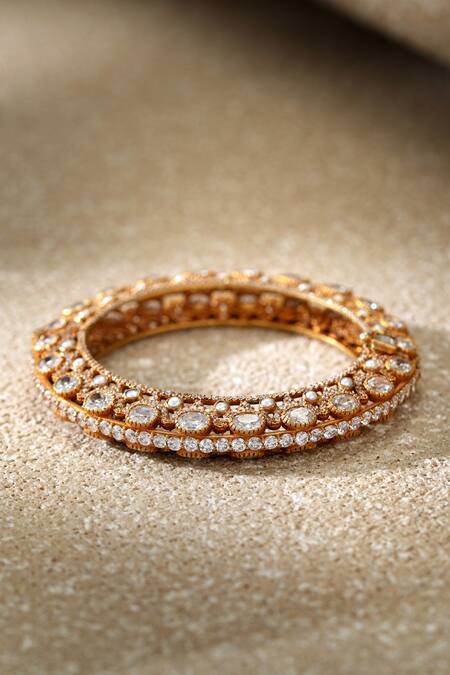 Buy_Tarun Tahiliani_Gold Plated Crystals Silver Pacheli Bangle _Online_at_Aza_Fashions