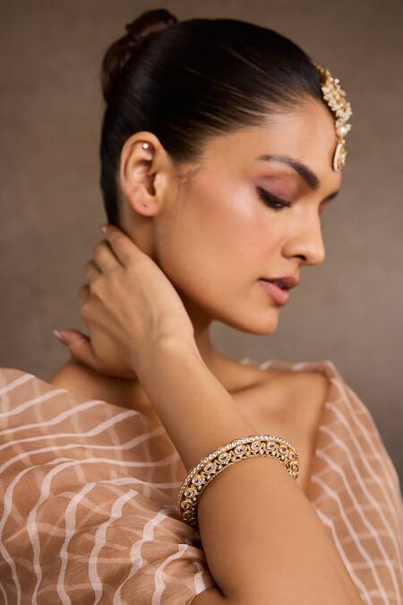 Shop_Tarun Tahiliani_Gold Plated Crystals Silver Pacheli Bangle _Online_at_Aza_Fashions