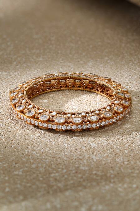 Shop_Tarun Tahiliani_Gold Plated Crystals Silver Pacheli Bangle 
