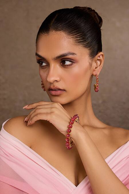 Tarun Tahiliani_Pink Stones Ruby Silver Bangle _Online_at_Aza_Fashions