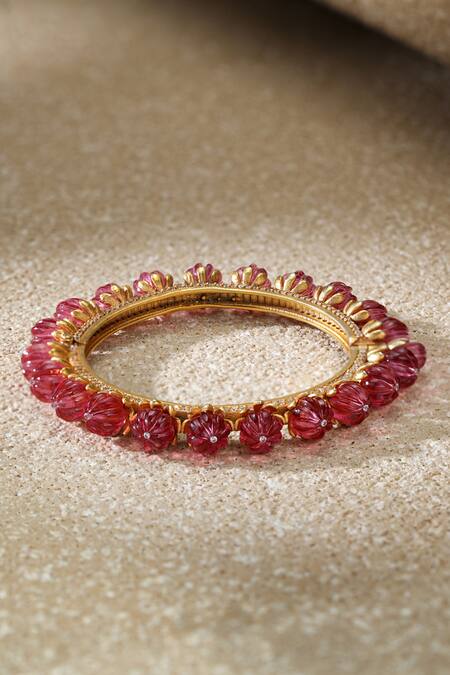 Tarun Tahiliani_Pink Stones Ruby Silver Bangle _at_Aza_Fashions