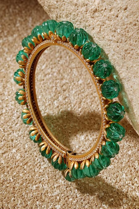 Tarun Tahiliani Emerald Silver Bangle 