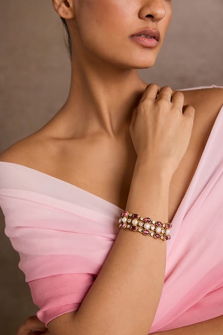 Tarun Tahiliani Ruby Pink Silver Bangle 