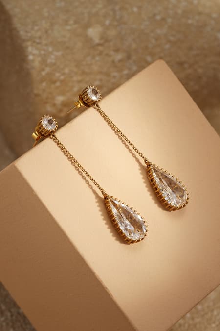 Tarun Tahiliani Pear Silver Danglers 