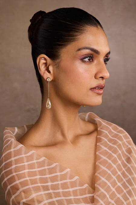 Tarun Tahiliani_Gold Plated Crystals Pear Silver Danglers _Online_at_Aza_Fashions