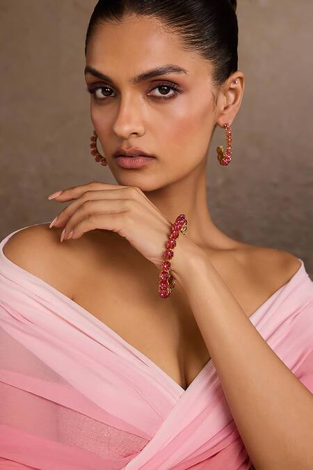 Tarun Tahiliani_Pink Stones Ruby Hoop Earrings _Online_at_Aza_Fashions