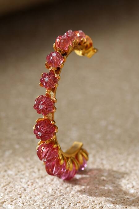 Buy_Tarun Tahiliani_Pink Stones Ruby Hoop Earrings _Online_at_Aza_Fashions