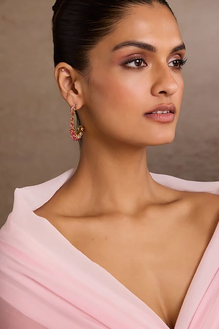 Tarun Tahiliani Ruby Pink Hoop Earrings 