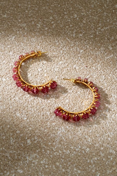 Tarun Tahiliani Ruby Pink Hoop Earrings 