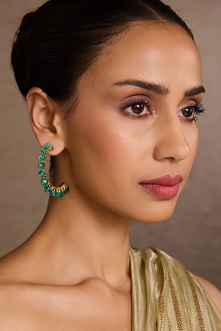 Tarun Tahiliani Emerald Hoop Earrings 
