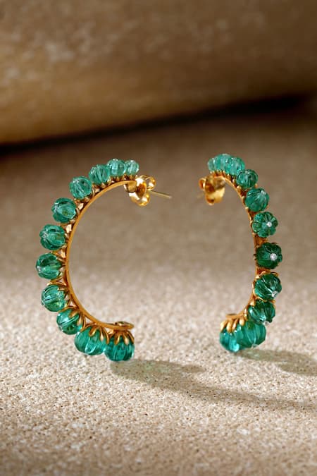 Tarun Tahiliani Emerald Hoop Earrings 