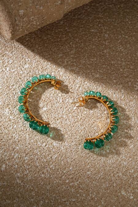 Buy_Tarun Tahiliani_Emerald Green Stones Hoop Earrings _Online_at_Aza_Fashions