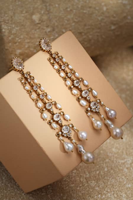 Tarun Tahiliani Gold Pearl Silver Studs Earrings 