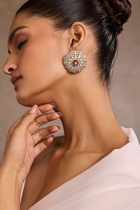 Tarun Tahiliani Ruby Pink Diamond Studs Earrings 