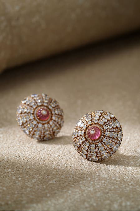 Tarun Tahiliani Ruby Pink Diamond Studs Earrings 
