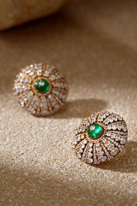 Tarun Tahiliani Emerald Green Diamond Stud Earrings 