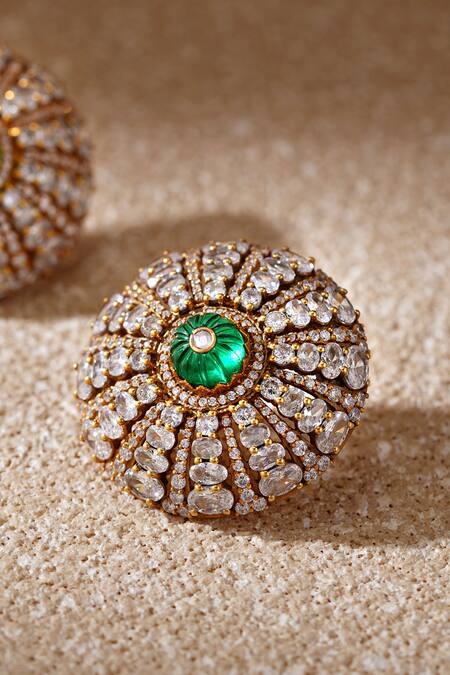 Tarun Tahiliani Emerald Green Crystals, Stones Diamond Stud Earrings at Aza Fashions Tarun Tahiliani_Emerald Green Crystals, Stones Diamond Stud Earrings _at_Aza_Fashions