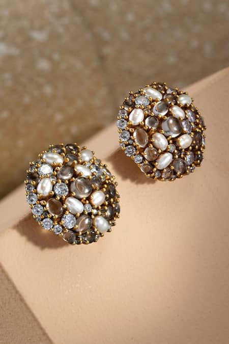 Tarun Tahiliani Pearl Embellished Silver Studs 