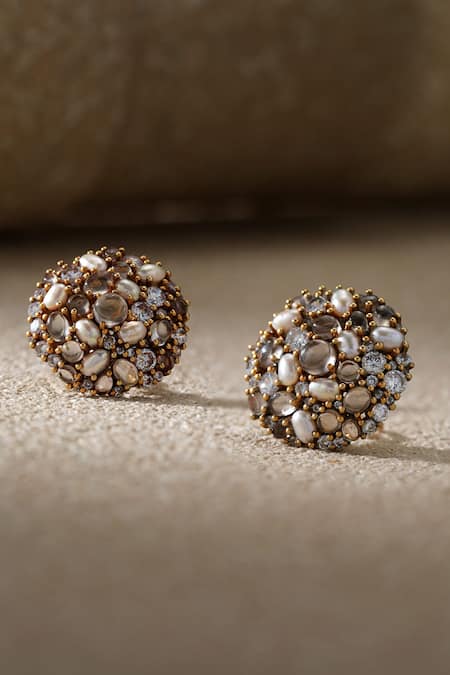 Buy_Tarun Tahiliani_Gold Plated Pearls Embellished Silver Studs _Online_at_Aza_Fashions