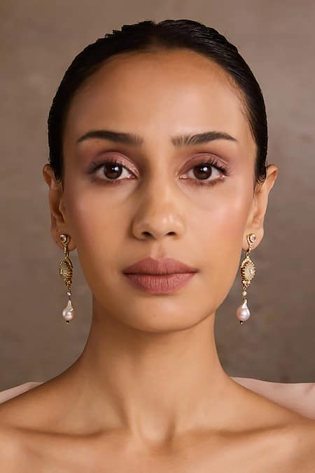 Tarun Tahiliani_Gold Plated Pearls Melon Silver Danglers _Online_at_Aza_Fashions