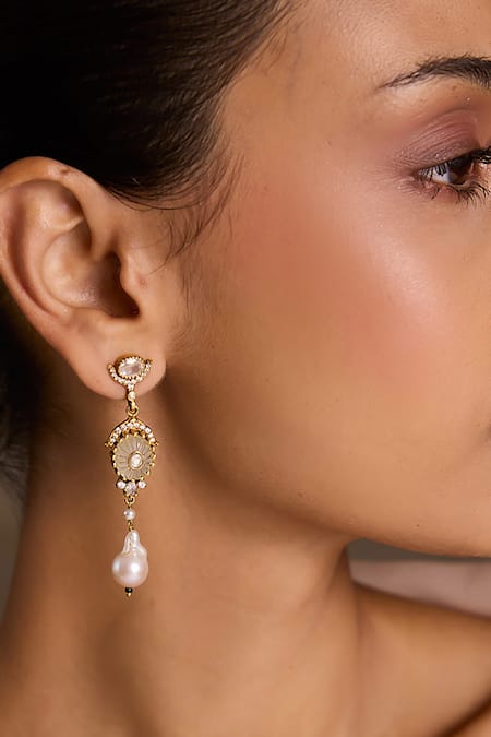 Buy_Tarun Tahiliani_Gold Plated Pearls Melon Silver Danglers _Online_at_Aza_Fashions