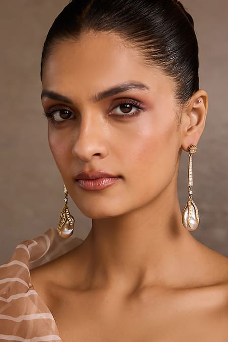 Tarun Tahiliani Baroque Long Silver Earrings 