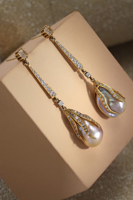 Tarun Tahiliani Baroque Long Silver Earrings 
