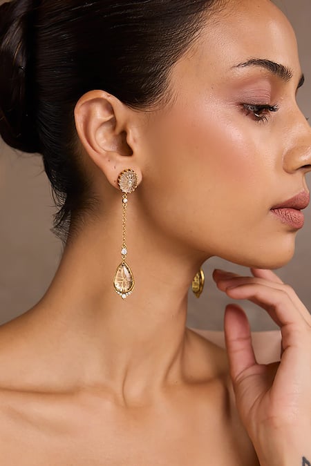 Tarun Tahiliani Rock Crystal Long Earrings 