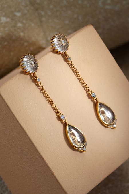 Tarun Tahiliani Rock Crystal Long Earrings 