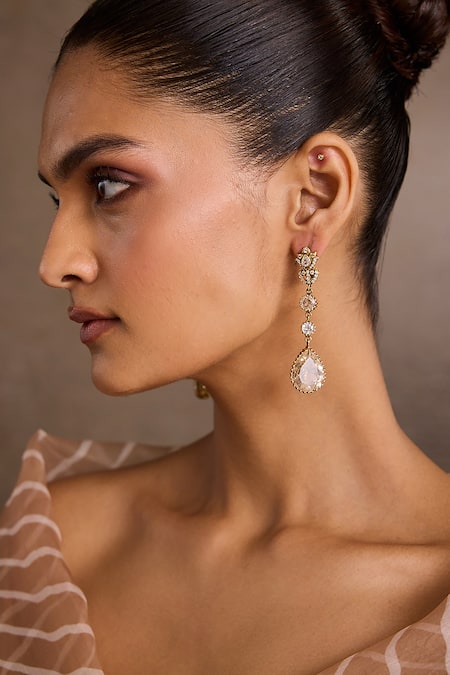 Tarun Tahiliani Silver Embellished Danglers 