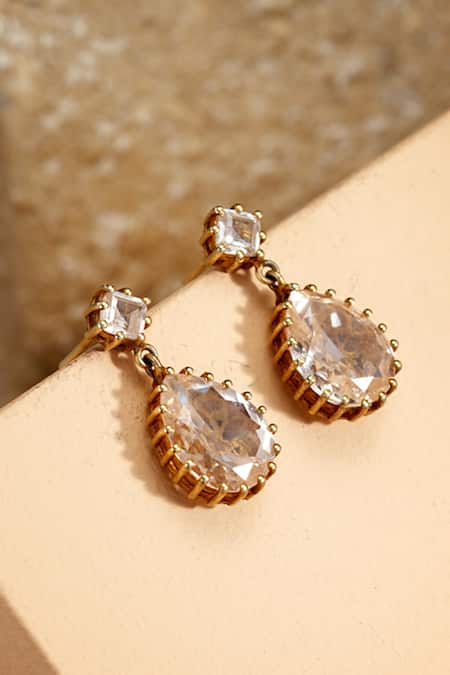 Tarun Tahiliani Gold Pear Drop Earrings 