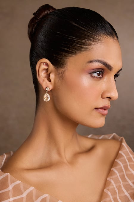 Tarun Tahiliani Gold Pear Drop Earrings 