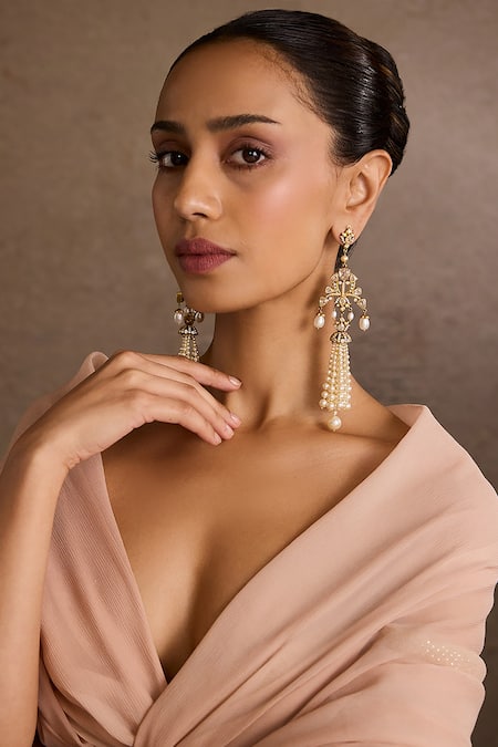 Tarun Tahiliani Melon Silver Pearl Danglers 
