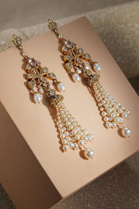 Tarun Tahiliani Melon Silver Pearl Danglers 